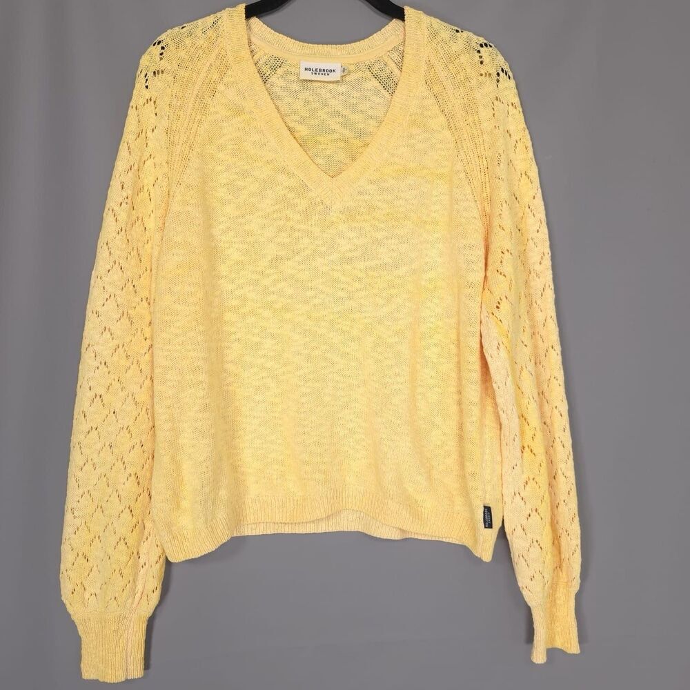 HOLEBROOK SWEDEN Women’s Sweater Size S/P Irma‎ V neck  Cotton Slub Knit Yellow